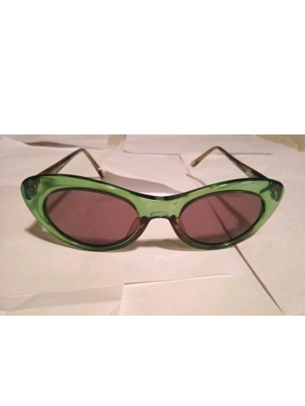 Andrea Jovine Handmade Women's Cat Eye Sunglasses Green Plastic Frame Tinted
